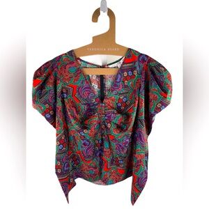 VERONICA BEARD Simmons Printed Ruched Top Blouse Paisley Flame Red Sz 6 NWT